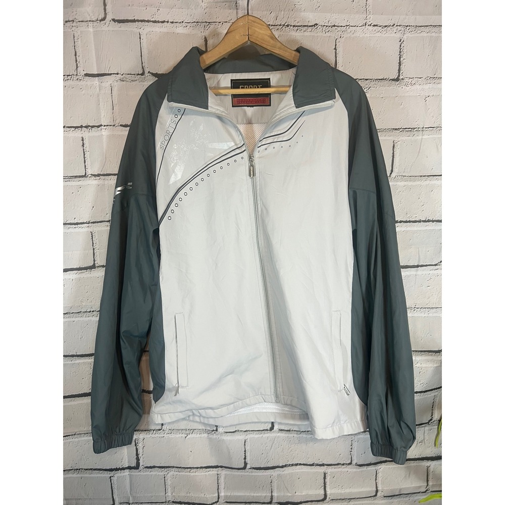 Vintage 90s Sport Collection Track Jacket Grey White Soccer Graphic Windbreaker